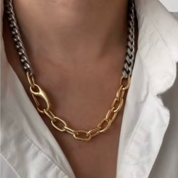 Jewelry - Mixed Stainless Steel Chain Link Necklace - Gold & Silver